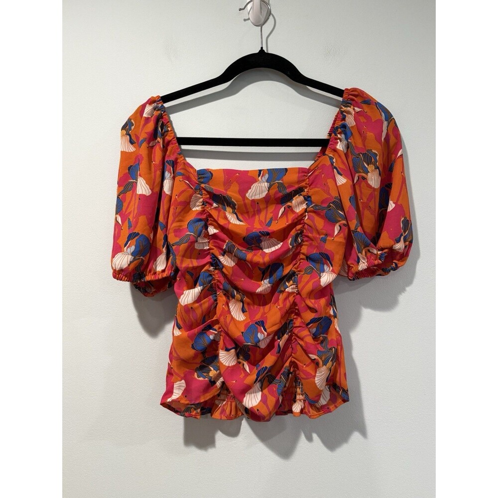 Rose + Olive Top Women XS Floral Smocked Travel Vacation Lightweight Tropical